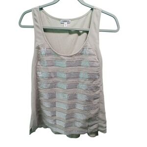 Express Sequin Striped Tank Top Medium Gray Silver Mint Sparkly Party Glam